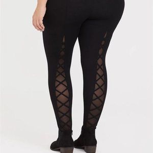 TORRID LATTICE MESH INSERT BLACK LEGGINGS